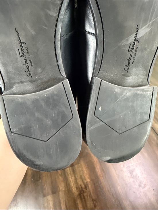 Salvatore Ferragamo Black Leather Slip-On Loafers with Metal Bit